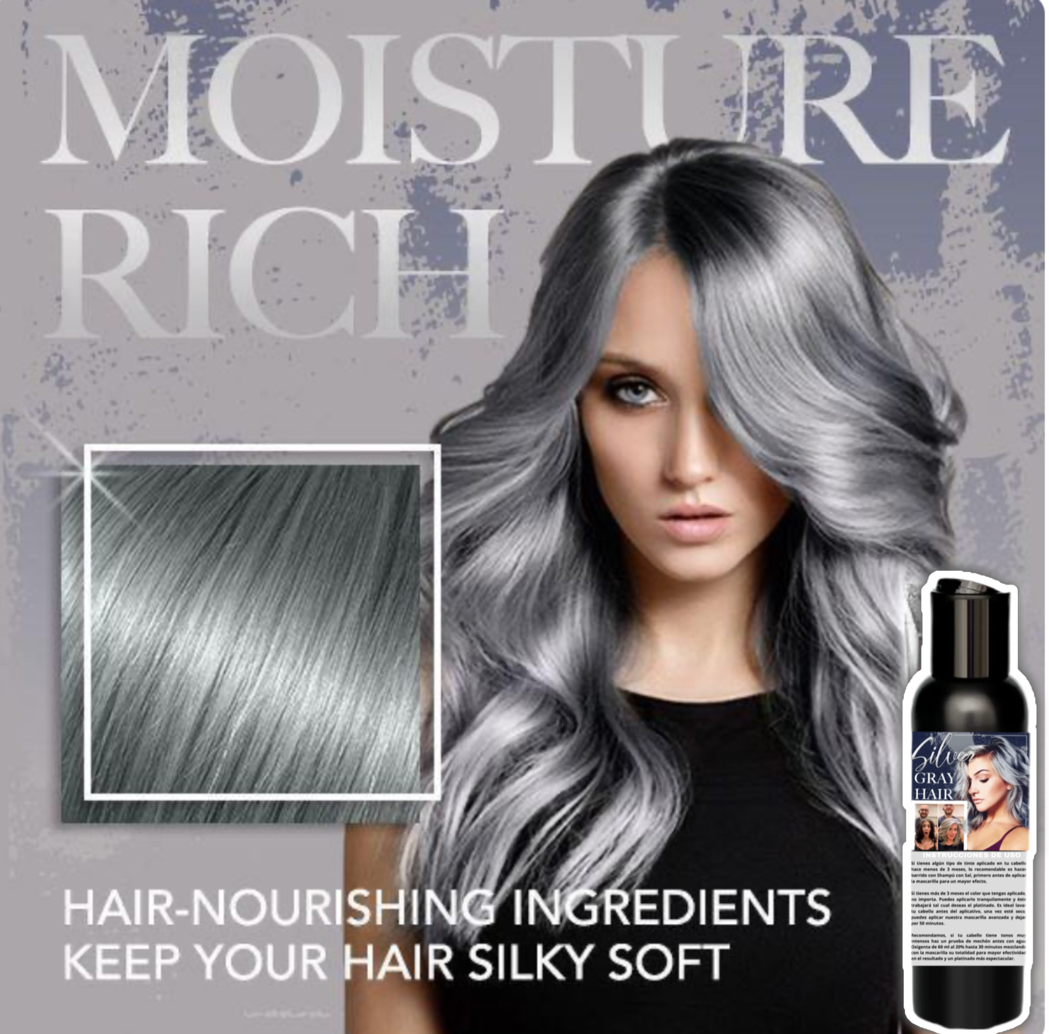 👩🏻🦳✨sin decolorar😍gris Mascarilla adaptable cualquier cabello