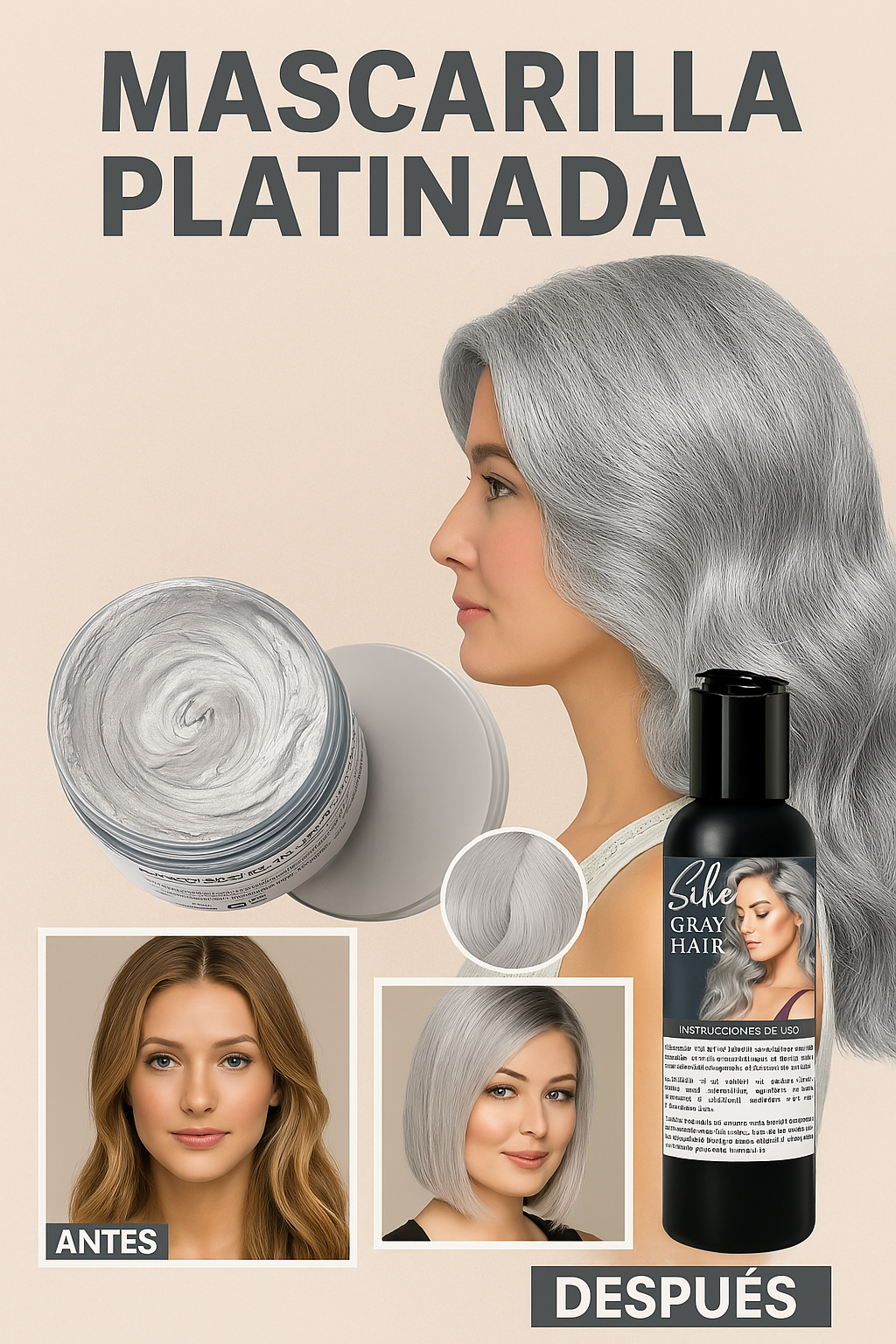 🔥Gris Cenizo Platino🔥sin decolorar al instante